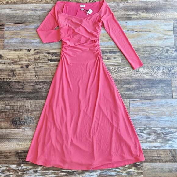 NWoT Babaton Aritzia Title Drapey Jersey Off-Shoulder Dress Long Sleeve Red - Picture 9 of 16